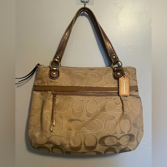 Coach Handbags - Coach Tan Signature Tote Bag Classic C Monogrammed Fabric